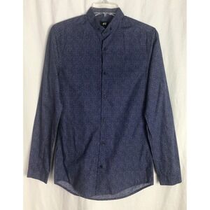H&M Shirt Mens XS Blue Button Up Long Sleeve Casual 100% Cotton Geometric